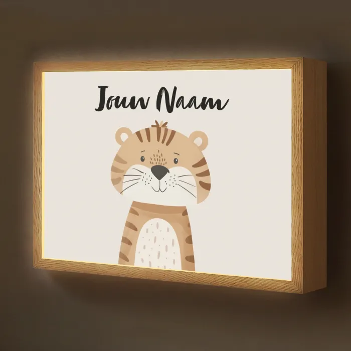 Tijger - Wilde dieren - Pastel Light Box met batterij (Wandlamp kind) middel -z3d_website