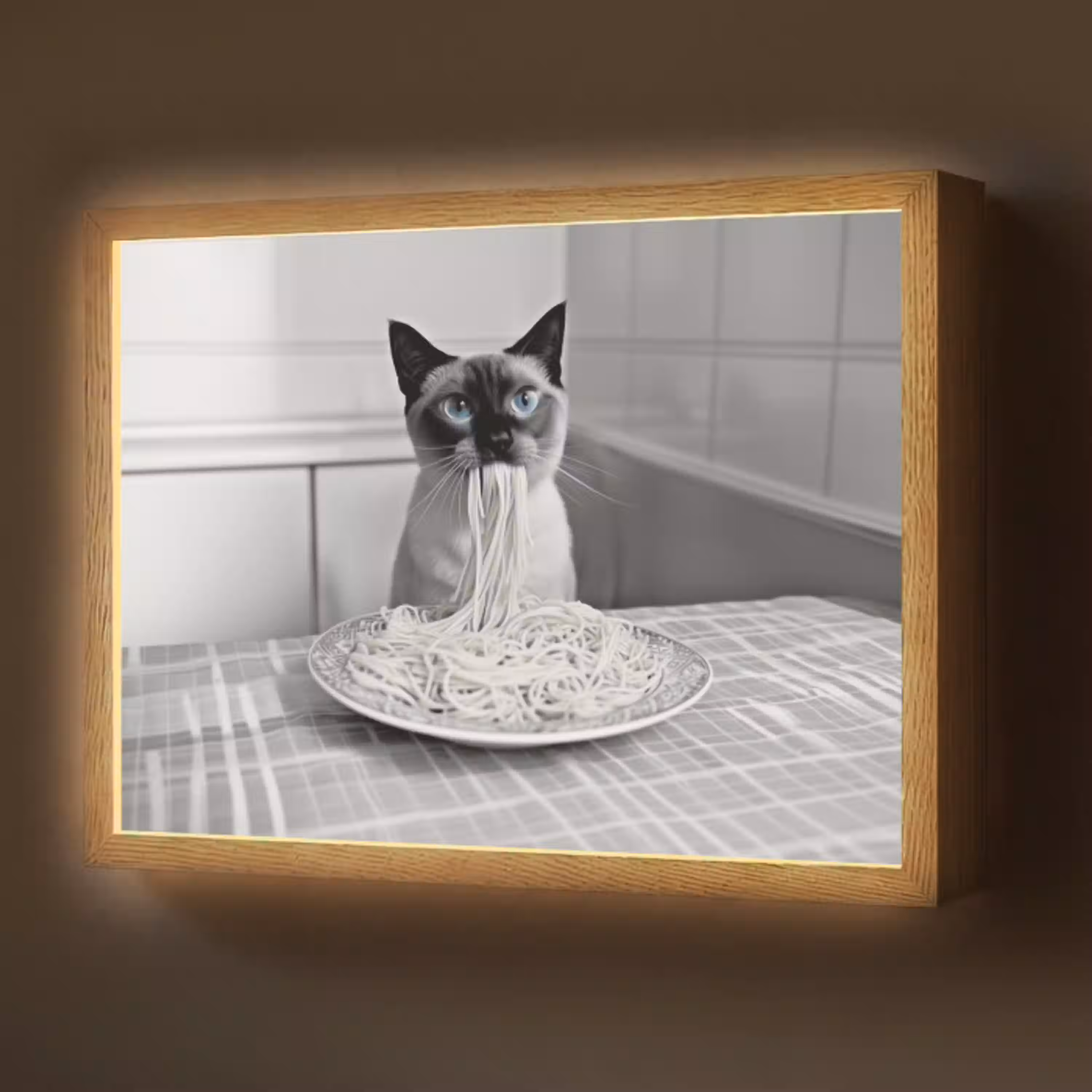 Kat - Siamees - Zwart Wit - Schattig - Dieren Light Box met batterij (Wandlamp) middel -z3d_website