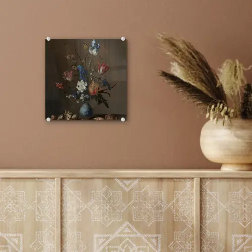 Bloemen in een Wan-Li vaas en schelpen - Schilderij van Balthasar van der Ast plexiglas 5mm klein -sfeer5