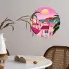 Stad - Roze - Palmbomen Wandcirkel behangsticker klein -sfeer3