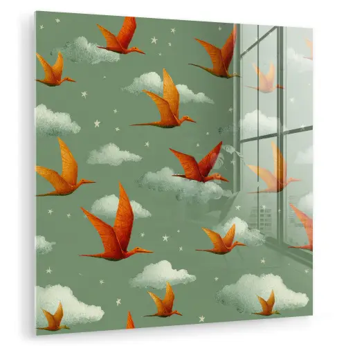 Dinosaurussen - Wolken - Sterren - Oranje plexiglas 5mm klein -zzzproduct_nieuw
