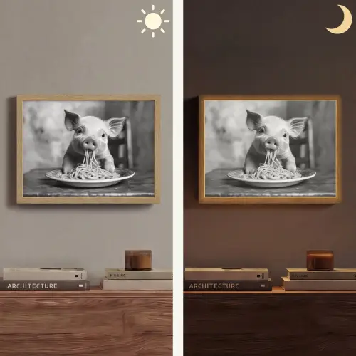 Varken - Schattig - Spaghetti - Zwart wit - Dier Light Box met batterij (Wandlamp) middel -sfeer3