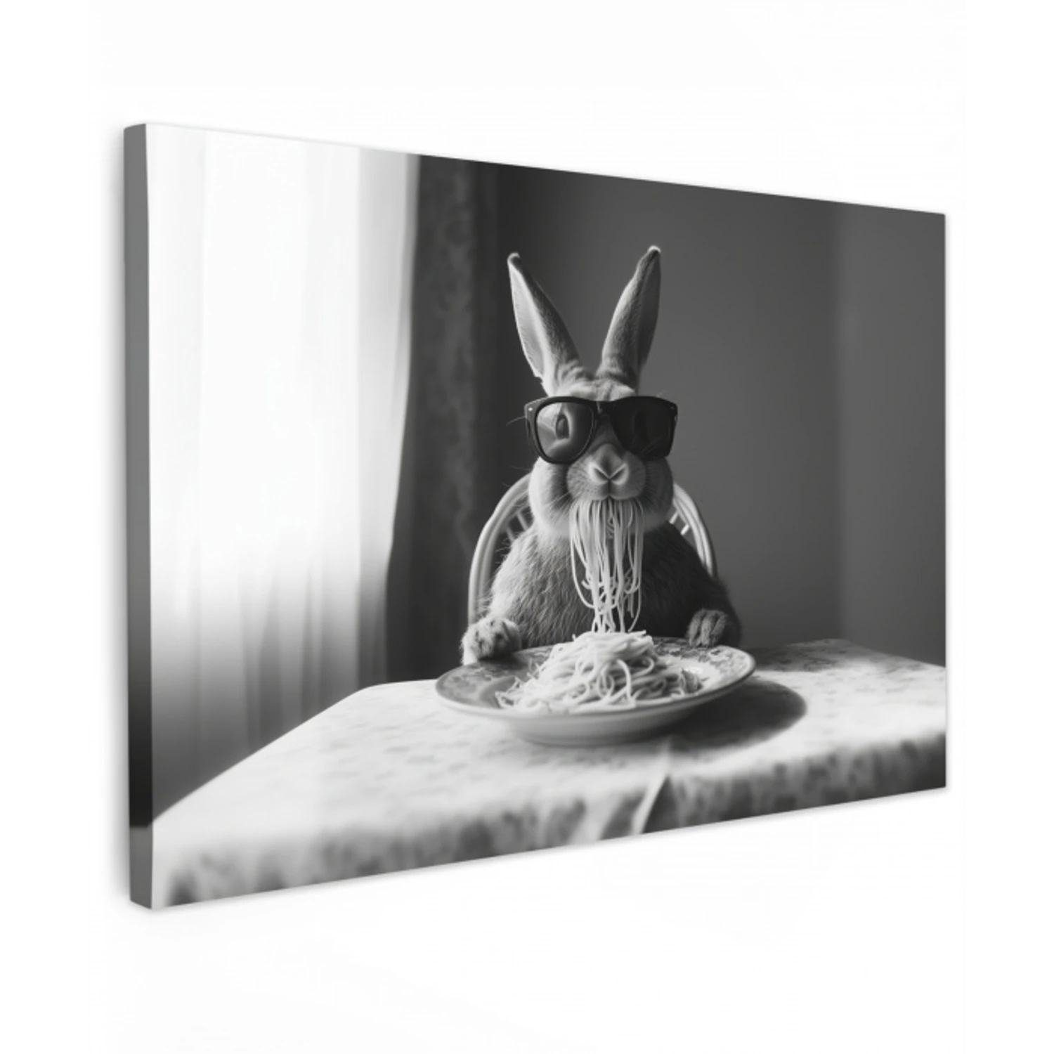 Konijn - Bunny - Zonnebril - Tafelkleed - Pasta - Schattig Tuinposter op houten frame 2 cm dik klein -3d