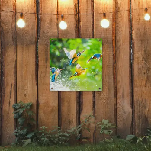 IJsvogels vliegen in het water tuinposter los doek klein -sfeer1