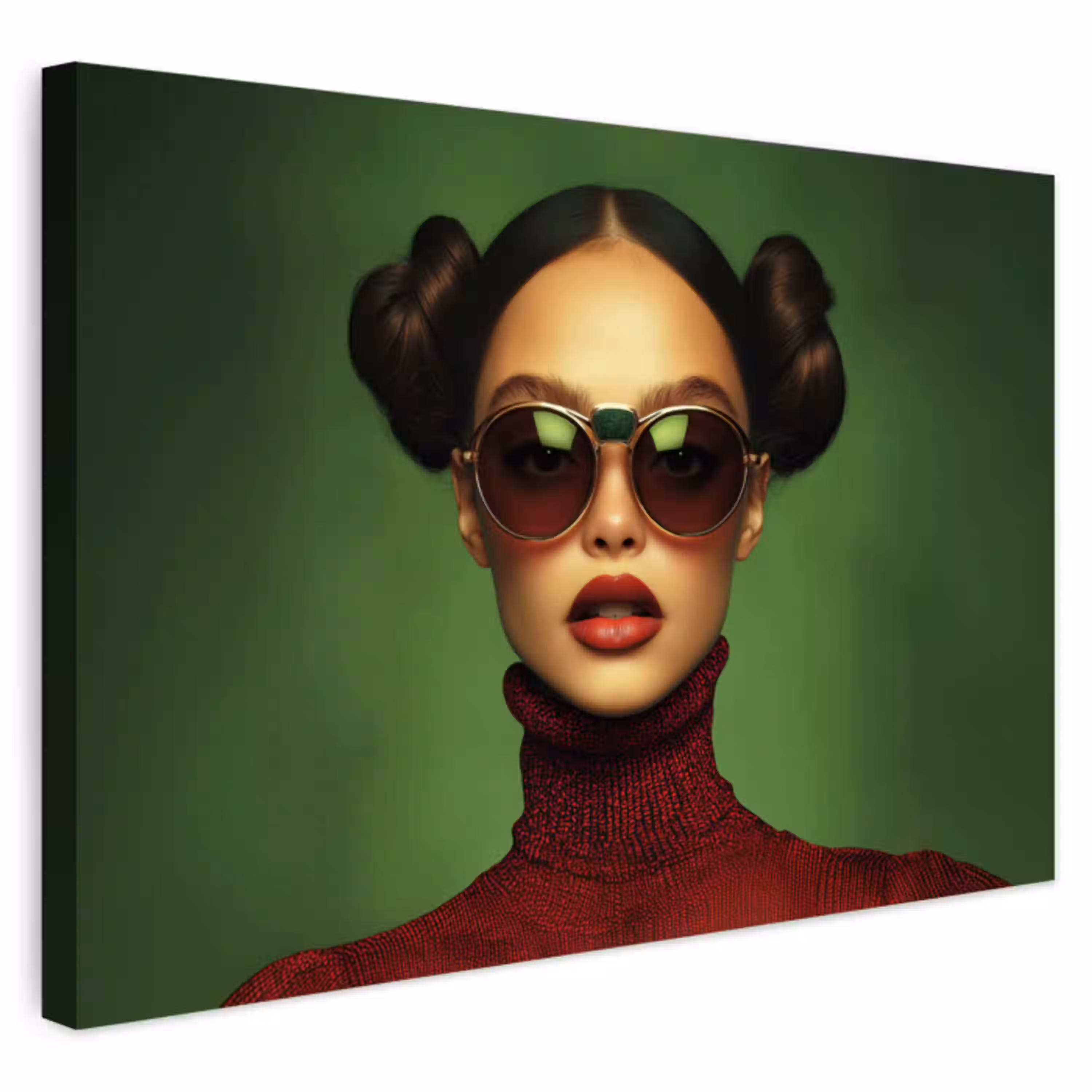 Vrouw - Groen - Bril - Aesthetic - Modern Tuinposter op houten frame 2 cm dik klein -3d
