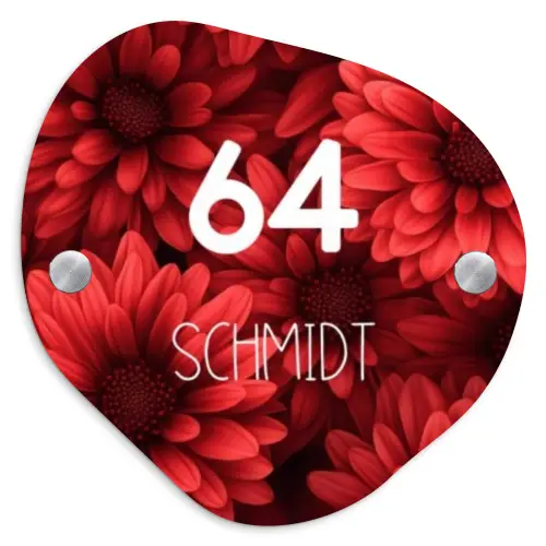 Rode bloemen - Modern Naambord Organisch middel -3d