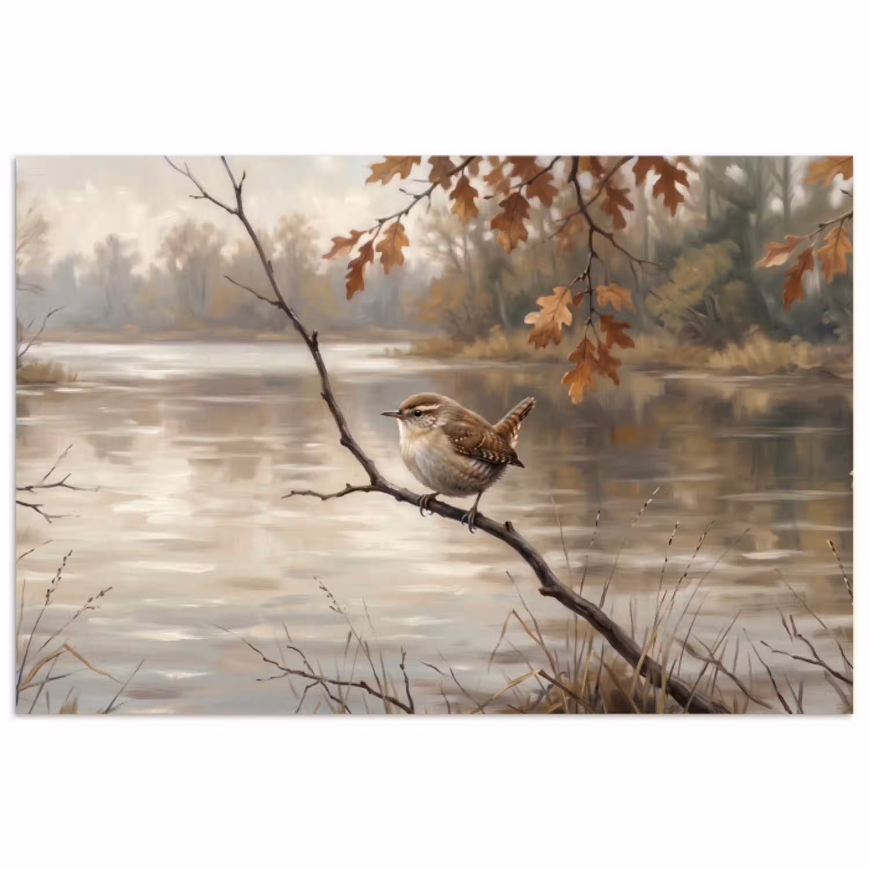 Winterkoninkje - Tak - Rivier - Natuur - Sfeervol poster papier klein -3d