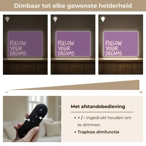 Follow your dreams - Paars - Penseeltextuur Light Box met batterij (Wandlamp) middel -USP_dimbaarNL