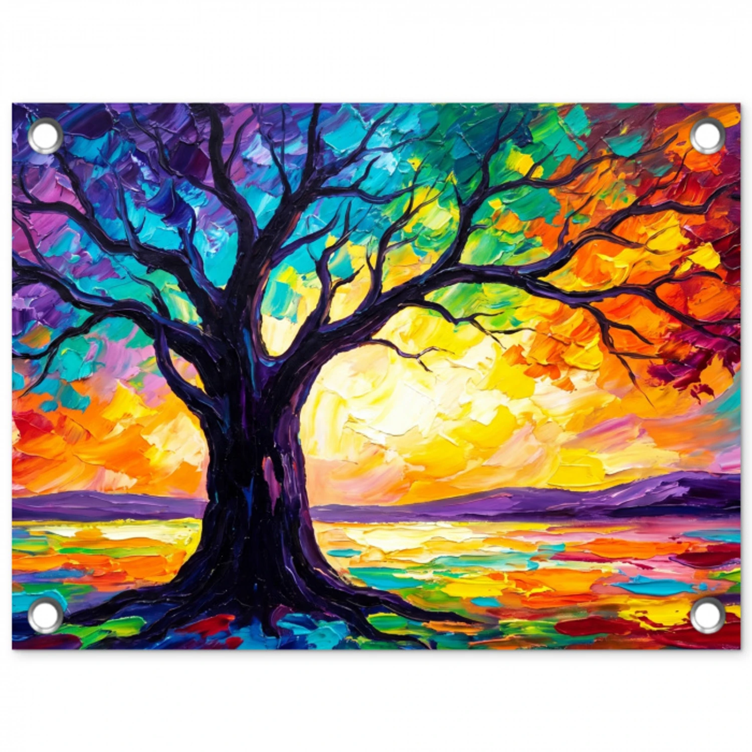 Boom - Landschap - Natuur - Abstract - Kleurrijk tuinposter los doek klein -3d