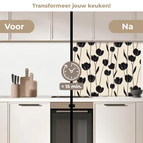 Tulpen - Patroon - Zwart keuken achterwand 2 middel 871 -voor-na2_NL