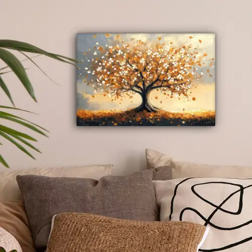 Herfst - Boom - Oranje - Bladeren - Levensboom - Abstract canvas 2cm klein -sfeer1