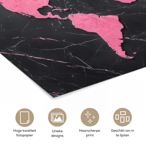 Wereldkaart - Roze - Marmer poster papier klein -closeup_NL