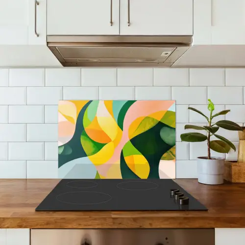 Abstract - Geel - Roze - Groen keuken achterwand spatscherm klein -sfeer2