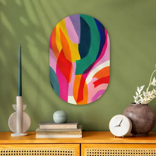 Vormen - Golvend - Abstract - Felroze Wandcirkel Ovaal Forex klein -sfeer2