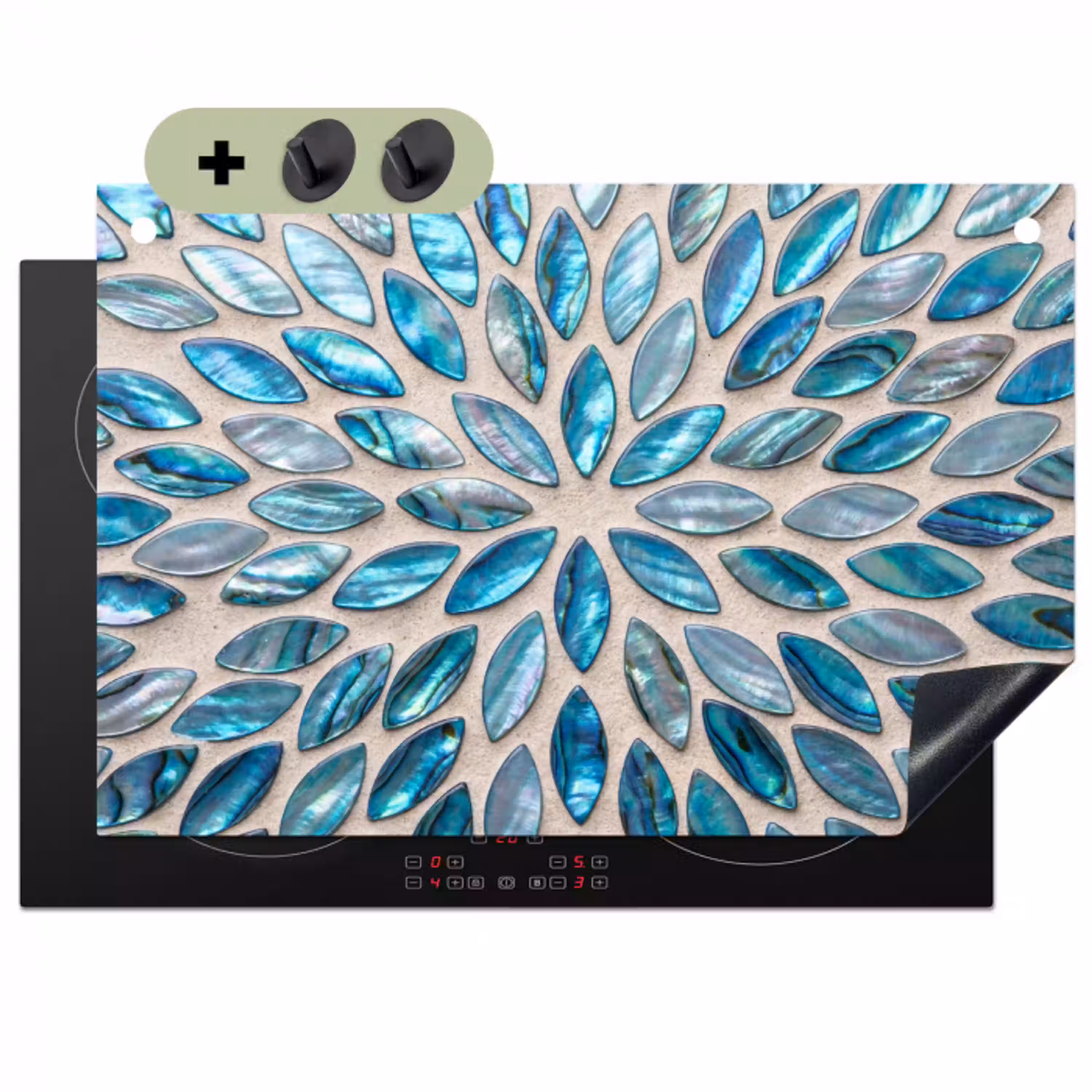 Patroon - Glans - Abstract - Blauw - Decoratie Inductie beschemer met haakjes klein -3d