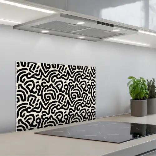 Modern - Abstract - Zwart keuken achterwand spatscherm klein 900 -3d_schuin