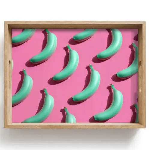 Bananen - Patroon - Blauw - Roze Dienblad Rechthoek middel -z3d_shopping