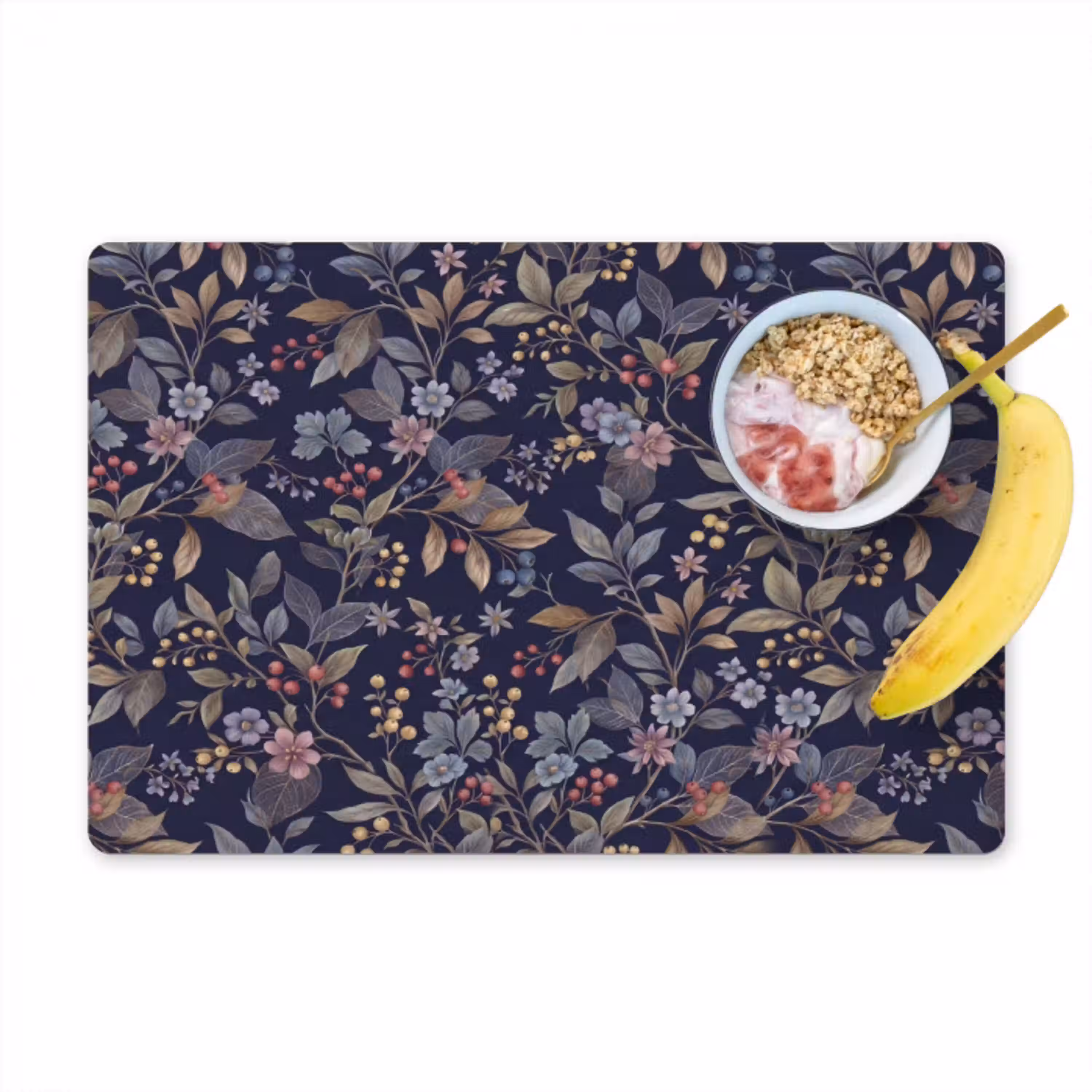 Bloemen - Bladeren - Patroon - Botanisch - Donkerblauw Placemat vinyl groot -zzzproduct_Kitchenyeah-website