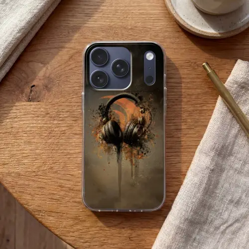 Koptelefoon - Bruin - Verf - Vintage Telefoonhoesje iPhone 17 Pro klein -sfeer1