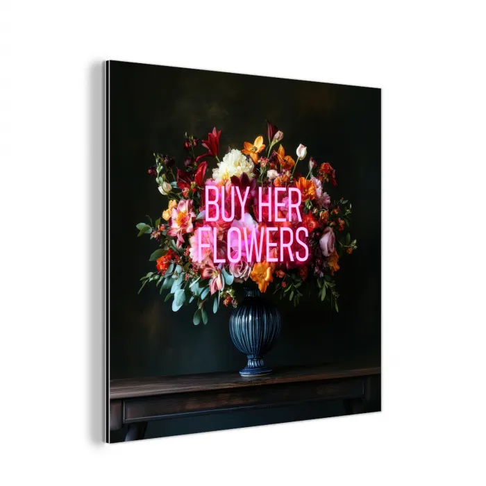 Quote - Bloemen - Vaas - Neon aluminium wit klein -3d