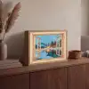 Winterlandschap - Natuur - Huis - Bergen - Doorkijk - Raam Light Box met batterij (Wandlamp) middel -sfeer2