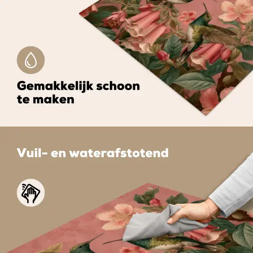 Kolibries - Bloemen - Groen - Roze Inductie beschemer met haakjes middel -ky-schoon-nl