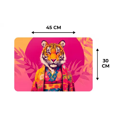Tijger - Kimono - Planten - Roze Placemat vinyl groot -specs