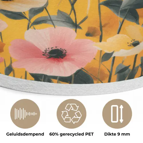 Bloemen - Veld - Geel Akoestische PET Vilt - Rond klein -closeup_NL