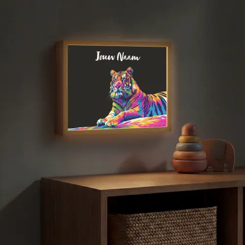 Tijger - Kleurrijk - Dieren - Zwart - Neon Light Box met batterij (Wandlamp kind) middel -sfeer5_kind