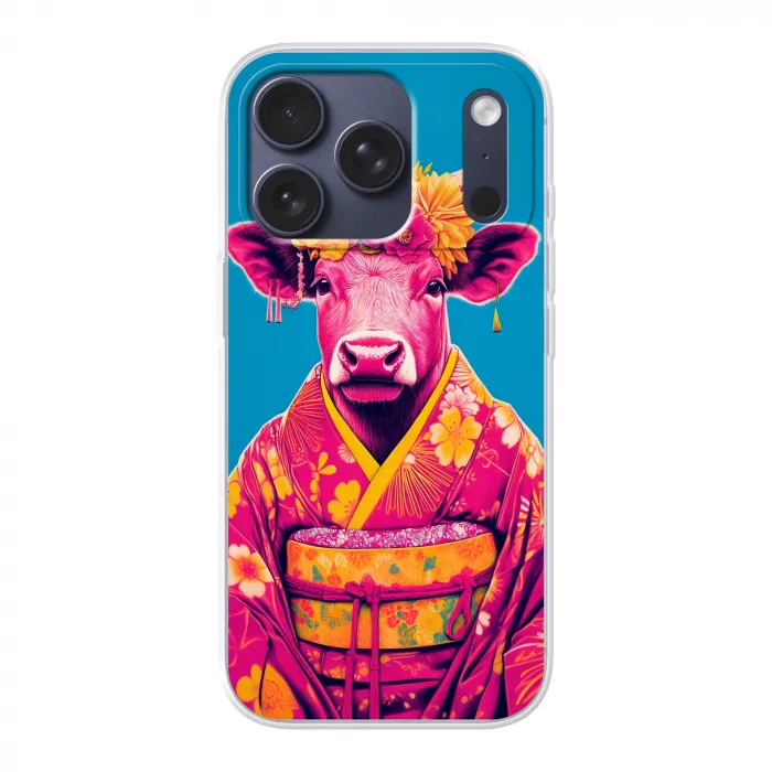 Koe - Bloemenkrans - Oorhangers - Kimono Telefoonhoesje iPhone 17 Pro klein -3d