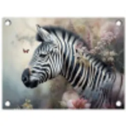 Zebra - Wilde dieren - Vlinder - Bloemen tuinposter los doek klein -3d