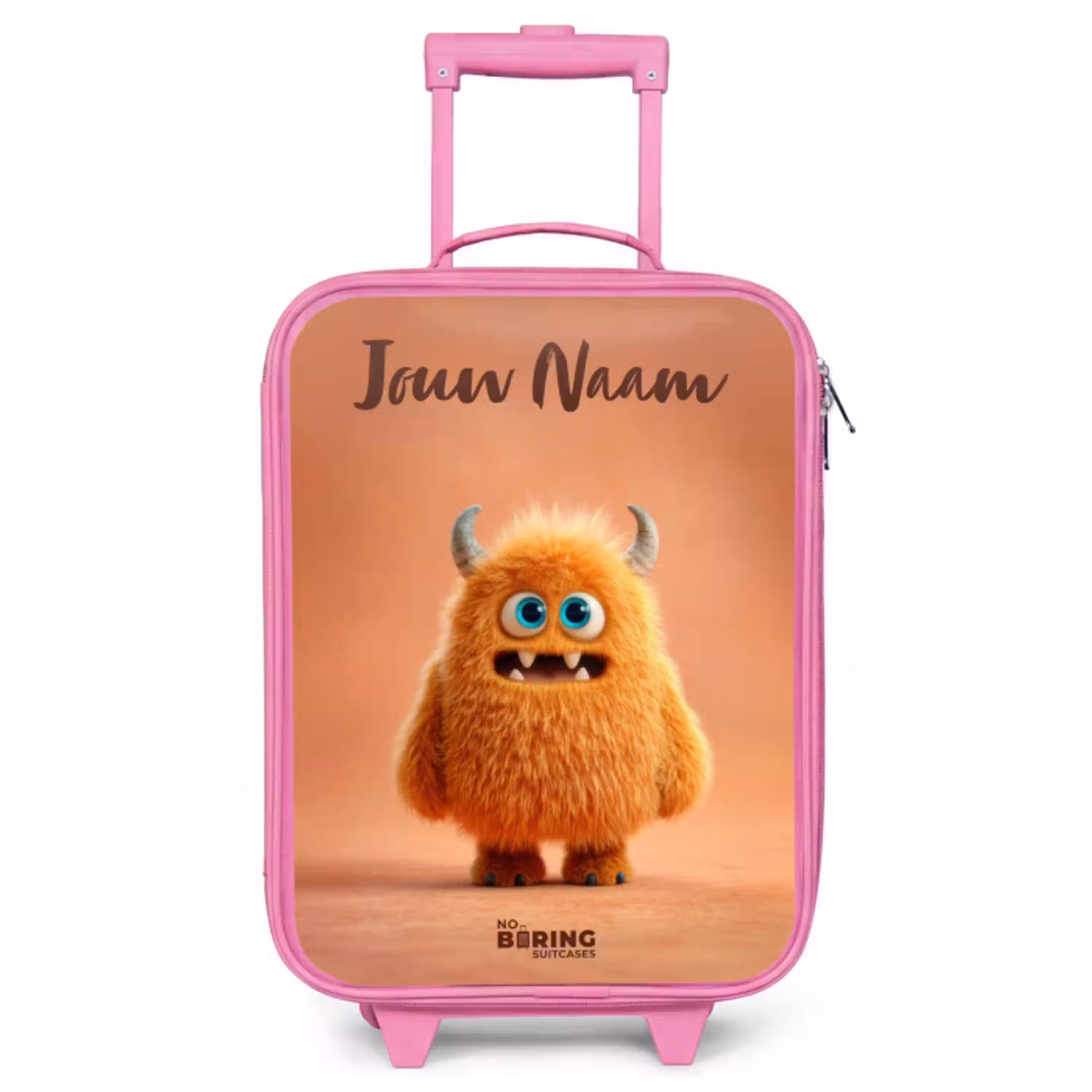 Oranje Pluizig Monster met Hoorns Kinderkoffer - Roze klein -zz3dotto