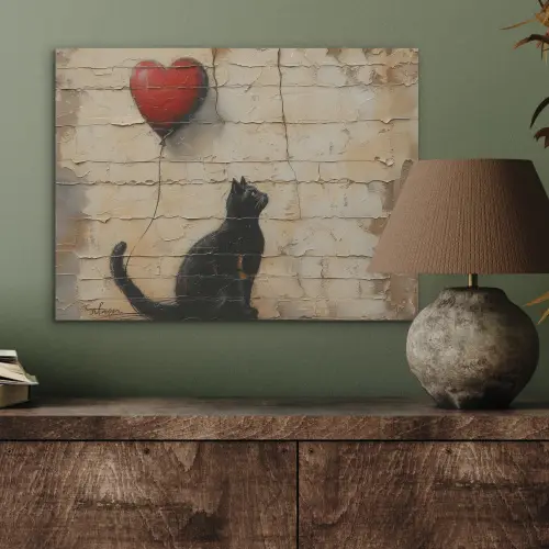 Street art - Kat - Ballon - Graffiti - Banksy PET vilt klein -sfeer2