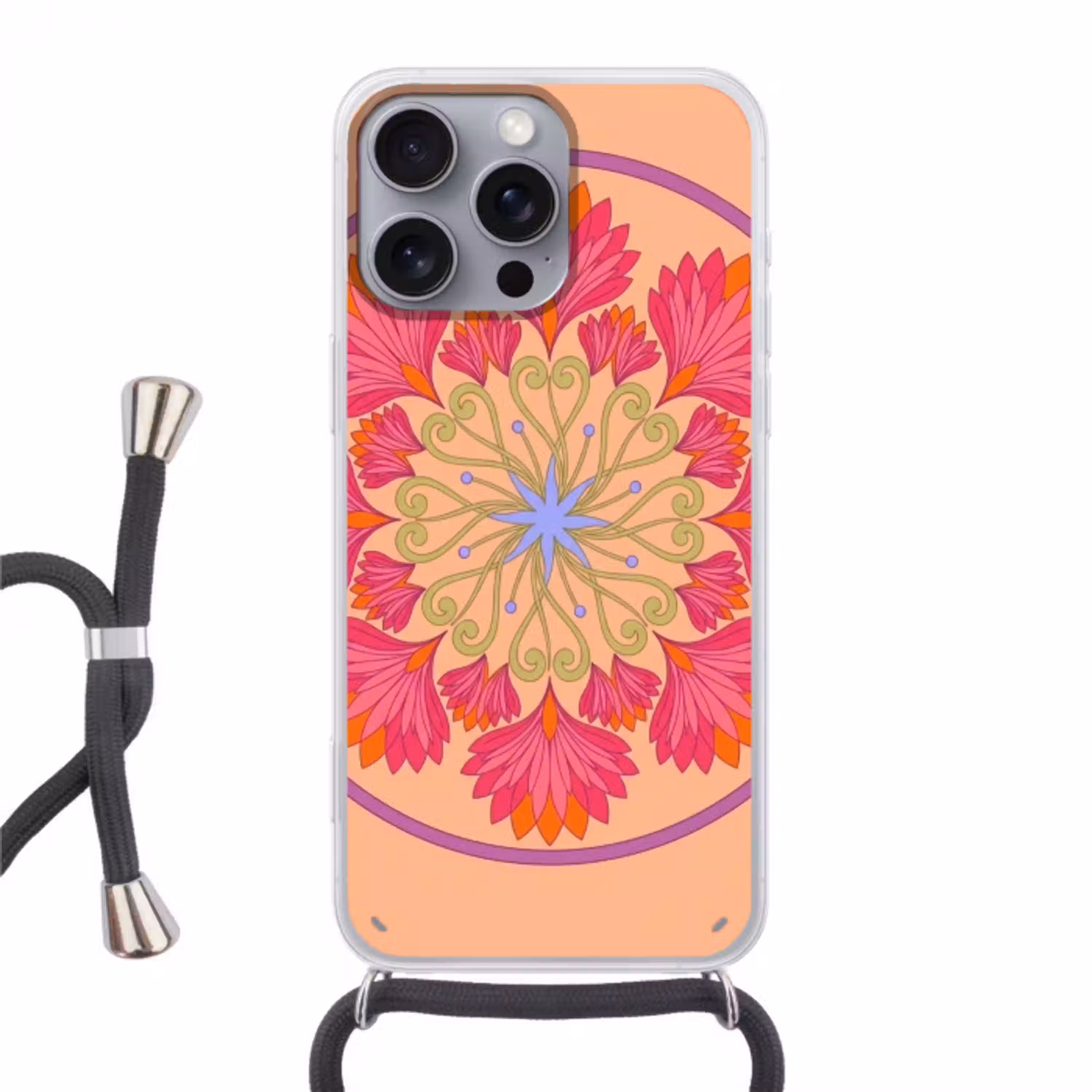 Bloemen - Patroon - Abstract - Roze - Decoratief Hoesje iPhone 16 Pro Max met koord klein -3d