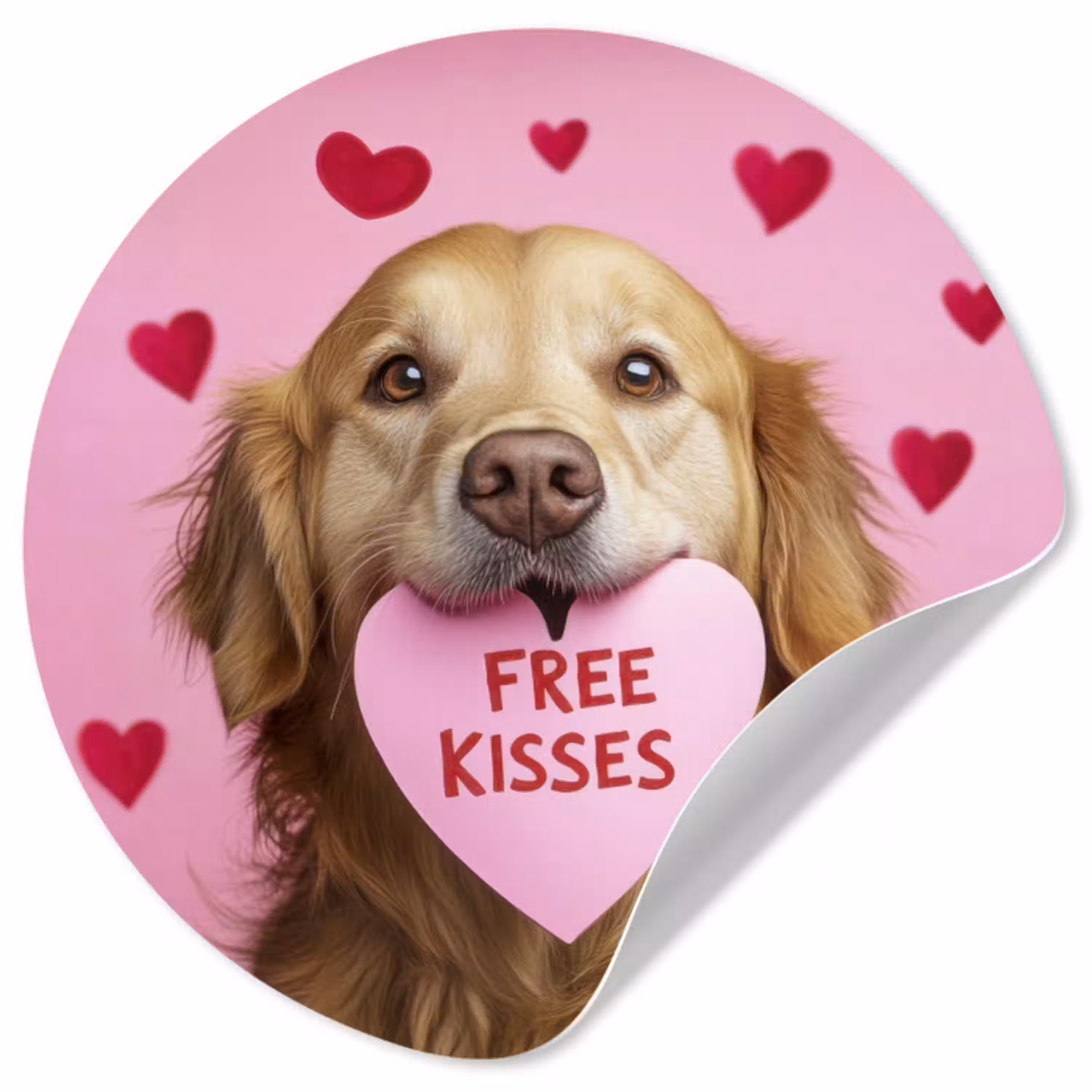 Hond - Kiss- Valentijn - Hartjes Wandcirkel behangsticker klein -3d