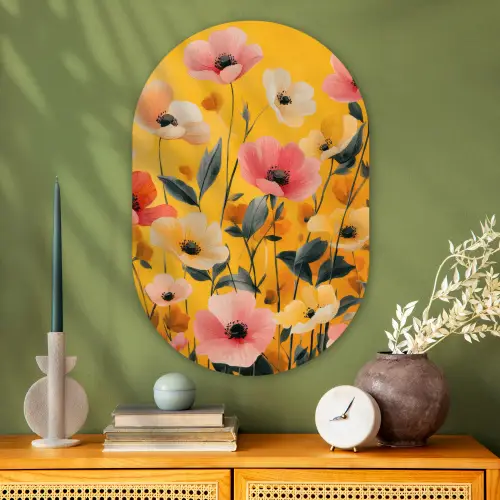 Bloemen - Veld - Geel Wandcirkel Ovaal Glas middel -sfeer2