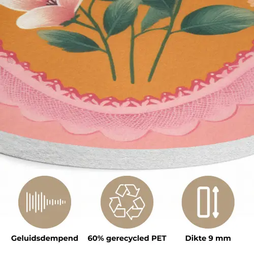 Illustratie - Bloemen - Rand - Roze Akoestische PET Vilt - Rond klein -closeup_NL