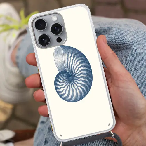 Blauw - Schelp - Spiraal Hoesje iPhone 16 Pro Max met koord klein -sfeer3