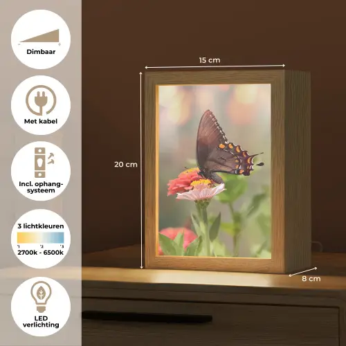 Bloemen - Vlinder - Natuur - Bloem Light Box met kabel (Tafellamp) klein -USP_NL