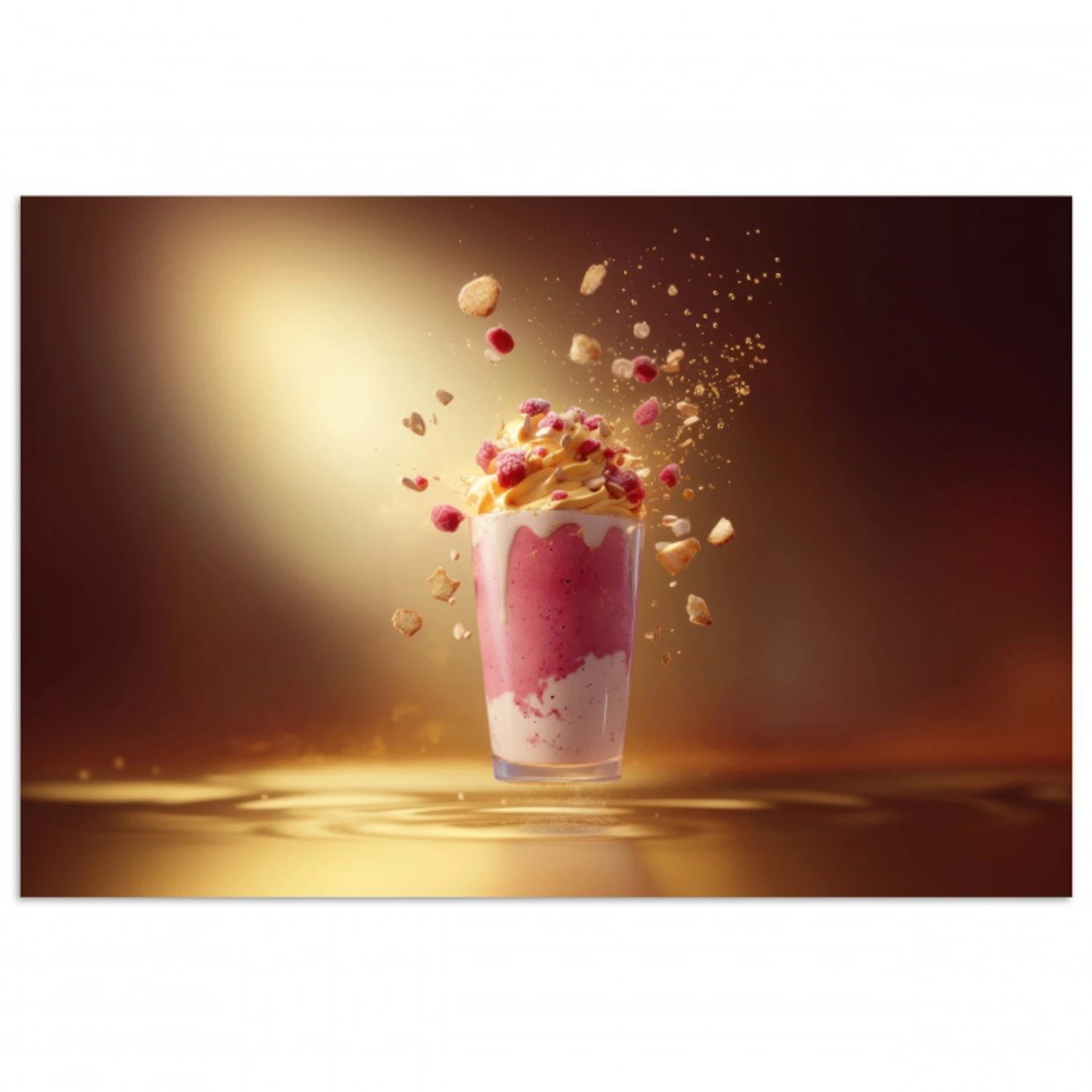 Framboos - Smoothie - Drinken - Roze poster papier klein -3d