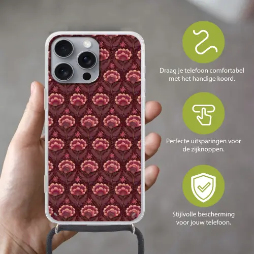 Bloemen - Waaier - Paars Hoesje iPhone 16 Pro Max met koord klein 804 -sfeer2_NL