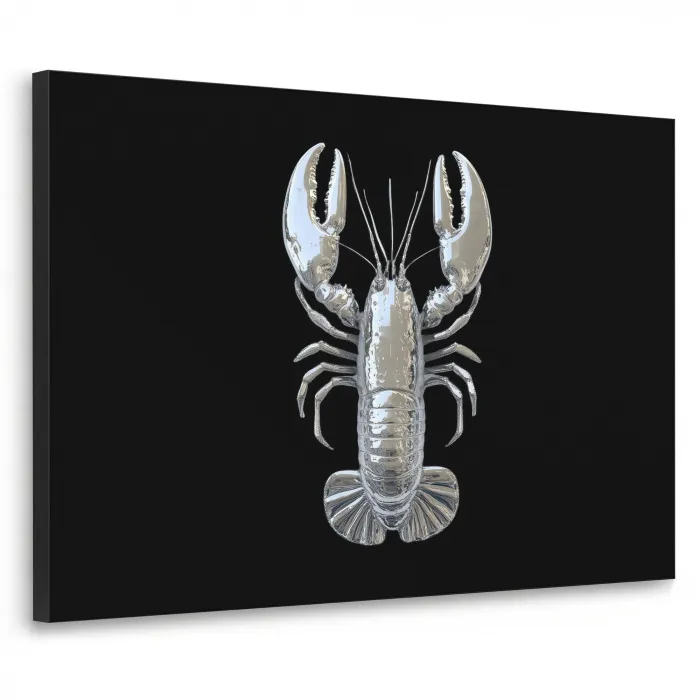 Kreeft - Zilver - Metallic - Luxe Textielframe zwart klein -3d