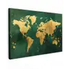 Wereldkaart - Groen - Goud Tuinposter op houten frame 2 cm dik klein -3d