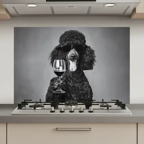Hond - Krullen - Zonnebril - Wijn keuken achterwand spatscherm klein -3d_website