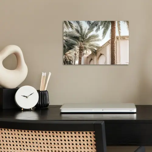 Gebouw - Palmbomen - Beige - Zon poster papier klein -sfeer1