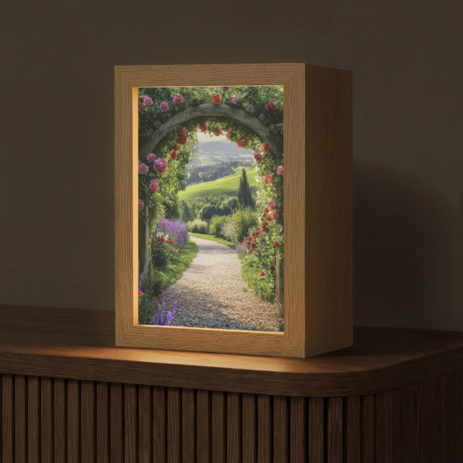 Doorkijk - Tuinboog - Bloemen - Natuur - Pad Light Box met kabel (Tafellamp) klein -z3d_website