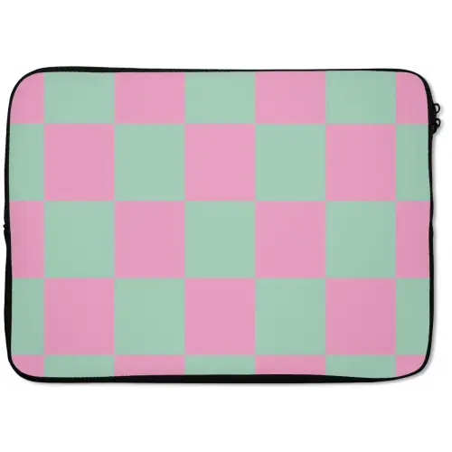 Schaakbord patroon - Groen - Roze - Blokjes laptophoes neopreen klein -zkaufland3dotto