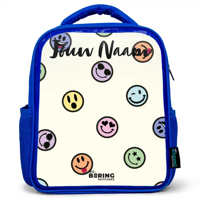 Speelse smiley-mix Kinderrugzak - Blauw middel -3d