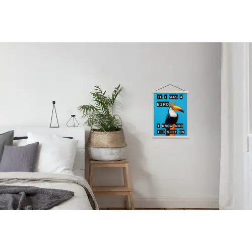 Vogel - Toekan - Blauw - Quotes textielposter latten blank klein -woonkamer