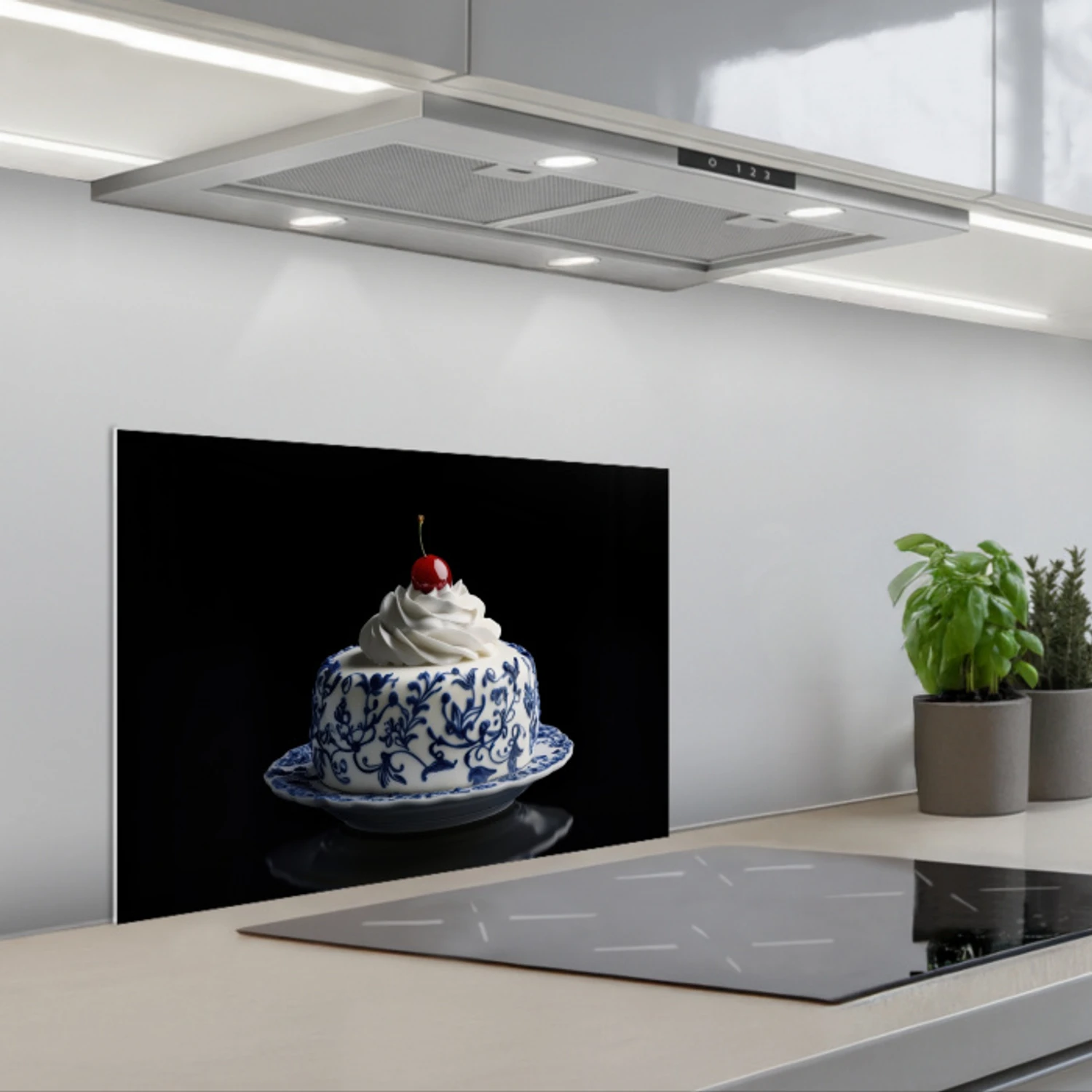 Taart - Slagroom - Kers - Bord - Delfts blauw keuken achterwand spatscherm klein -3d_schuin